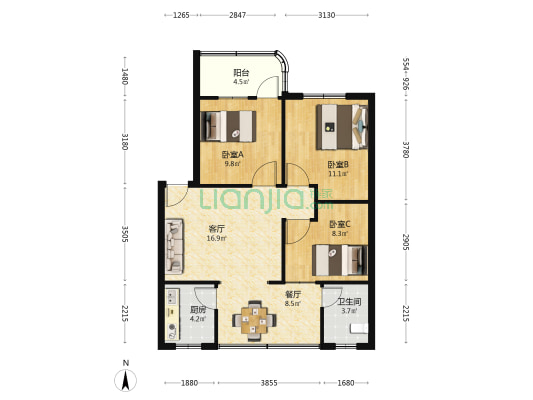 六福苑 3室2厅1卫 80平方
