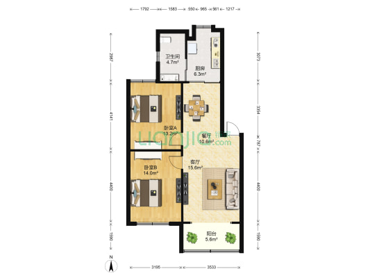 青山路小区 2室2厅1卫 87平方