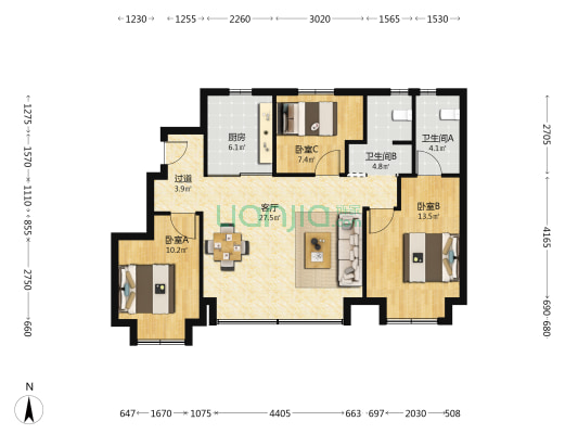 保利云水园二期 3室1厅2卫 101平方