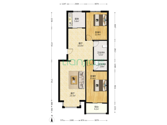 华泰豪庭南北通透两居双卫采光好户型好税费低-户型图