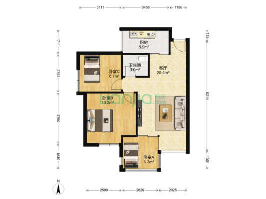 金府城市之星 3室1厅1卫 70平方