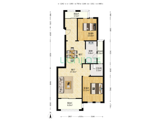 山水壹号 2室1厅1卫 91平方