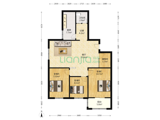 红河瀛园二期 3室1厅1卫 121平方