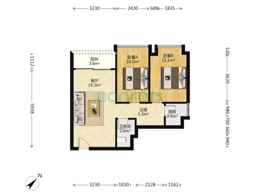 骏朗轩 2室1厅1卫 69平方
