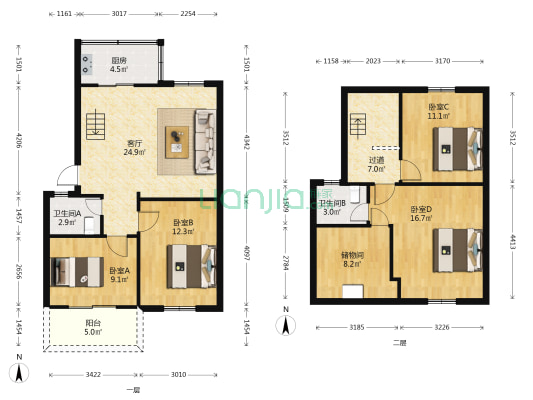 福印小区 4室1厅2卫 66平方