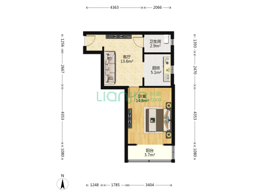 香港中路（麦岛区） 1室1厅1卫 47平方