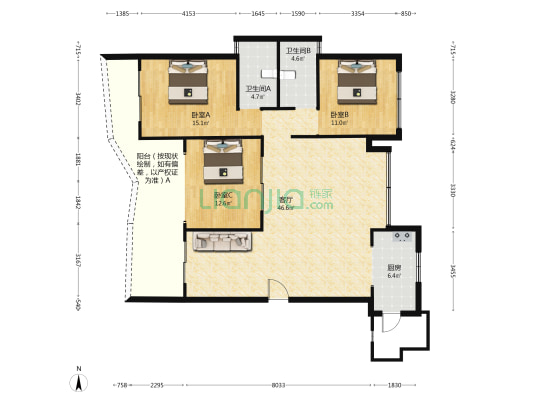 中铁·星月山湖 3室1厅2卫 106平方