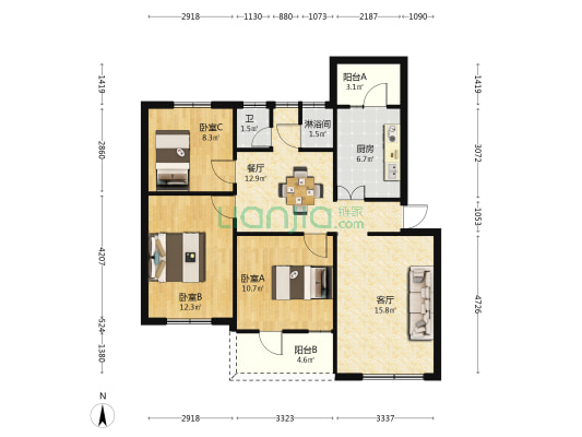 胡湾里四街 3室2厅2卫 91平方