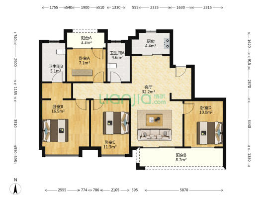 瑞祥天樾 4室1厅2卫 138平方