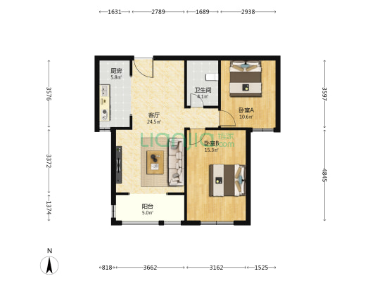 天泽丰园 2室1厅1卫 89平方