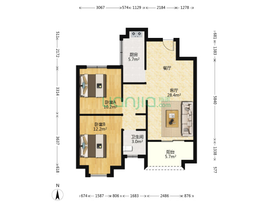 凤凰和润苑 2室1厅1卫 89平方