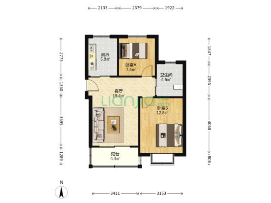 康桥月苑北区 2室1厅1卫 74平方