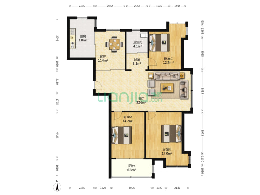 承德府 3室2厅1卫 142平方