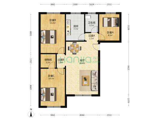建设路 3室1厅1卫 105平方