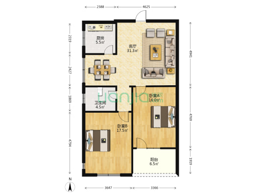 石竹宏兴村 2室1厅1卫 98平方