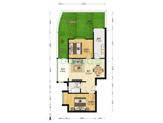 大唐新干线 2室1厅1卫 71平方