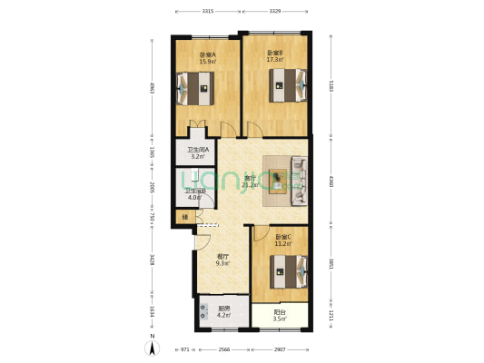 双龙小区 3室2厅2卫 120平方