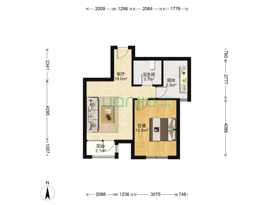鑫昱花园 1室1厅1卫 60平方
