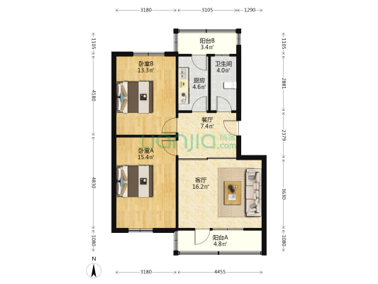 华北铝业南院生活小区 2室2厅1卫 71平方