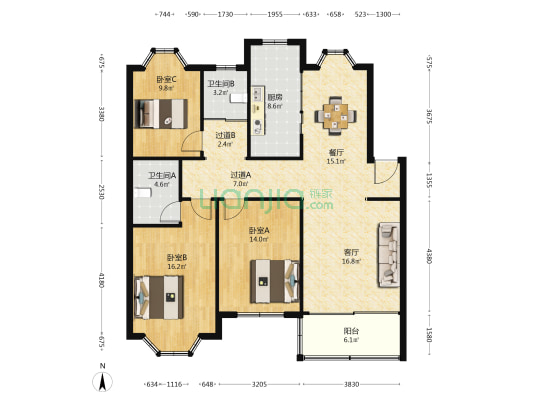 明都苑 3室2厅2卫 123平方