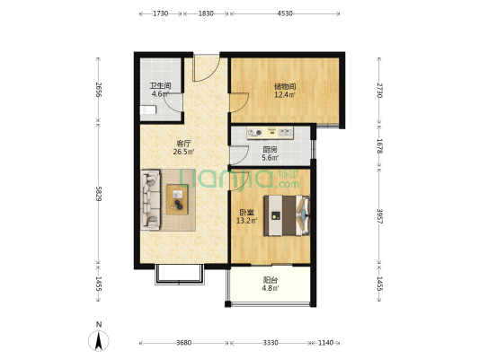 领秀世纪城 1室1厅1卫 95平方