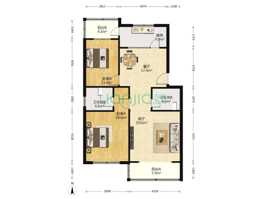 宁发里 2室2厅2卫 111平方