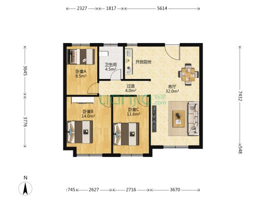 紫城御都东区 3室1厅1卫 109平方