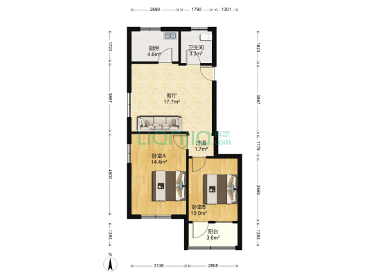 台北路 2室1厅1卫 68平方