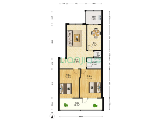 利农庄路21号 2室2厅2卫 102平方