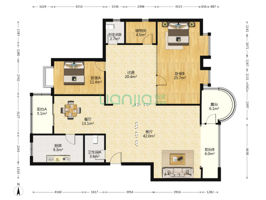 紫薇大厦 2室2厅2卫 180平方