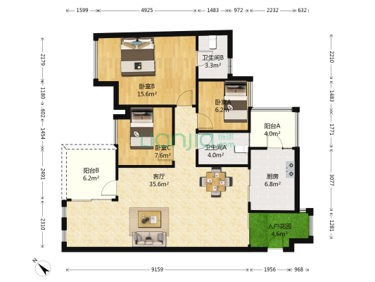 万科四季花城云山美筑 3室1厅2卫 110平方