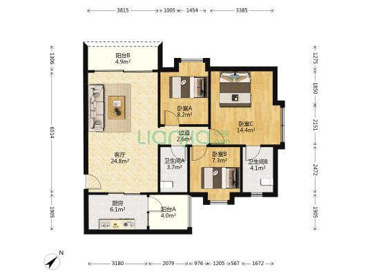都市玫瑰苑 3室1厅2卫 85平方