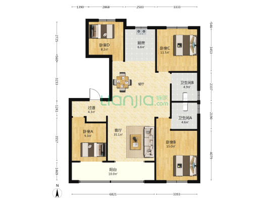 儒泰正荣府 4室1厅2卫 145平方
