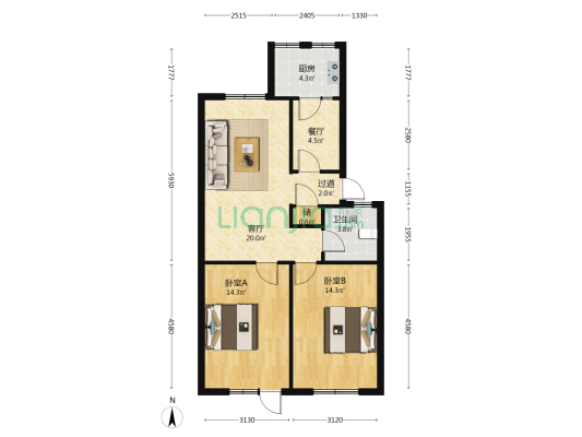五金院 2室2厅1卫 76平方