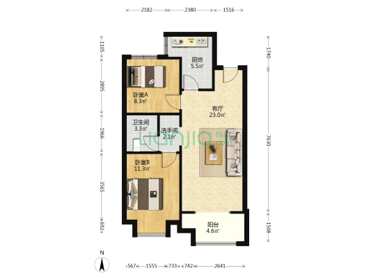 东鼎·迎泽里 2室1厅2卫 88平方