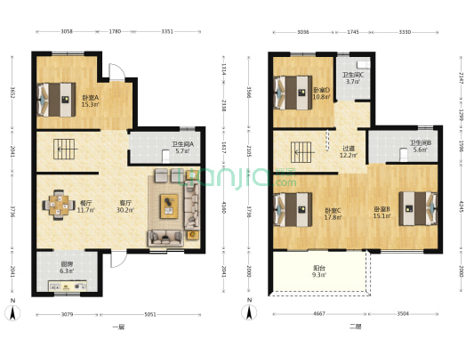 凤蝶苑 4室2厅3卫 152平方