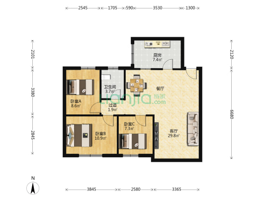怡景苑 3室1厅1卫 87平方