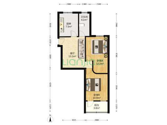 香桥小区 2室1厅1卫 60平方