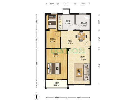 东湖中学宿舍 2室2厅1卫 75平方