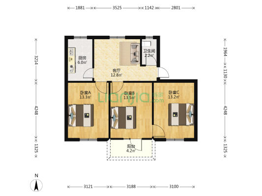花园山9号 3室1厅1卫 80平方