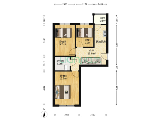 瑞士小镇 3室1厅1卫 66平方