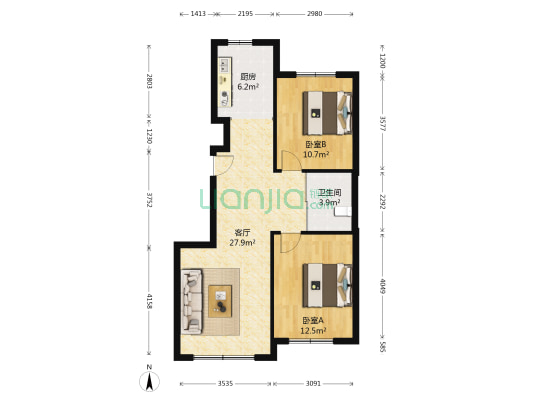 新星宇之洲D区 2室1厅1卫 84平方