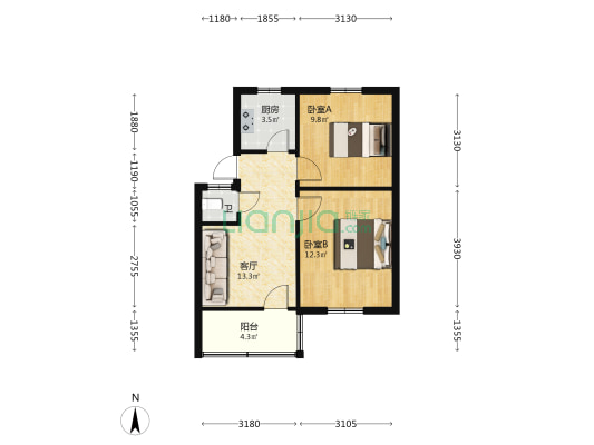 建工三村 2室1厅1卫 57平方
