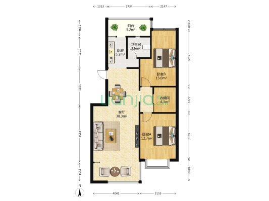 碧云苑 2室1厅1卫 102平方