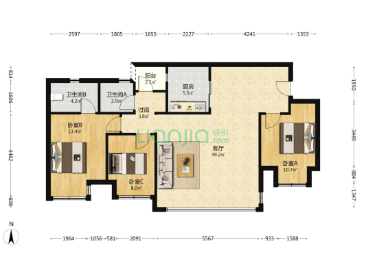 龙湖云瑶玉陛玉山一组团 3室1厅2卫 103平方