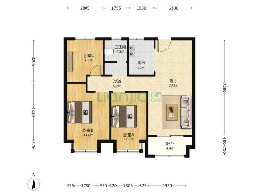 锦绣云居 3室1厅1卫 104平方
