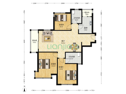 上海长滩盛东苑 3室1厅2卫 122平方