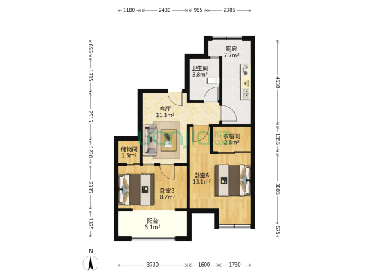 和源祥邸珑庭 2室1厅1卫 68平方