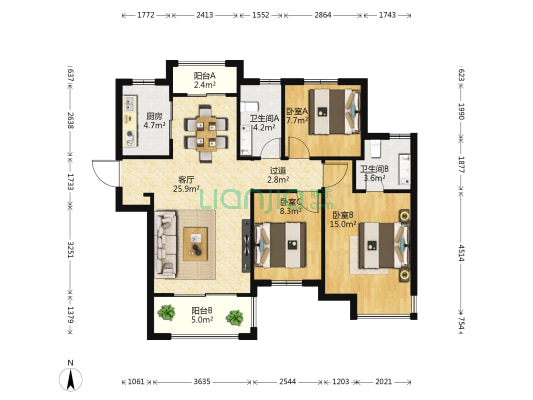 绿地学府公馆 3室1厅2卫 109平方