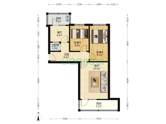 西安市自来水总公司第三水厂小区 2室2厅1卫 61平方